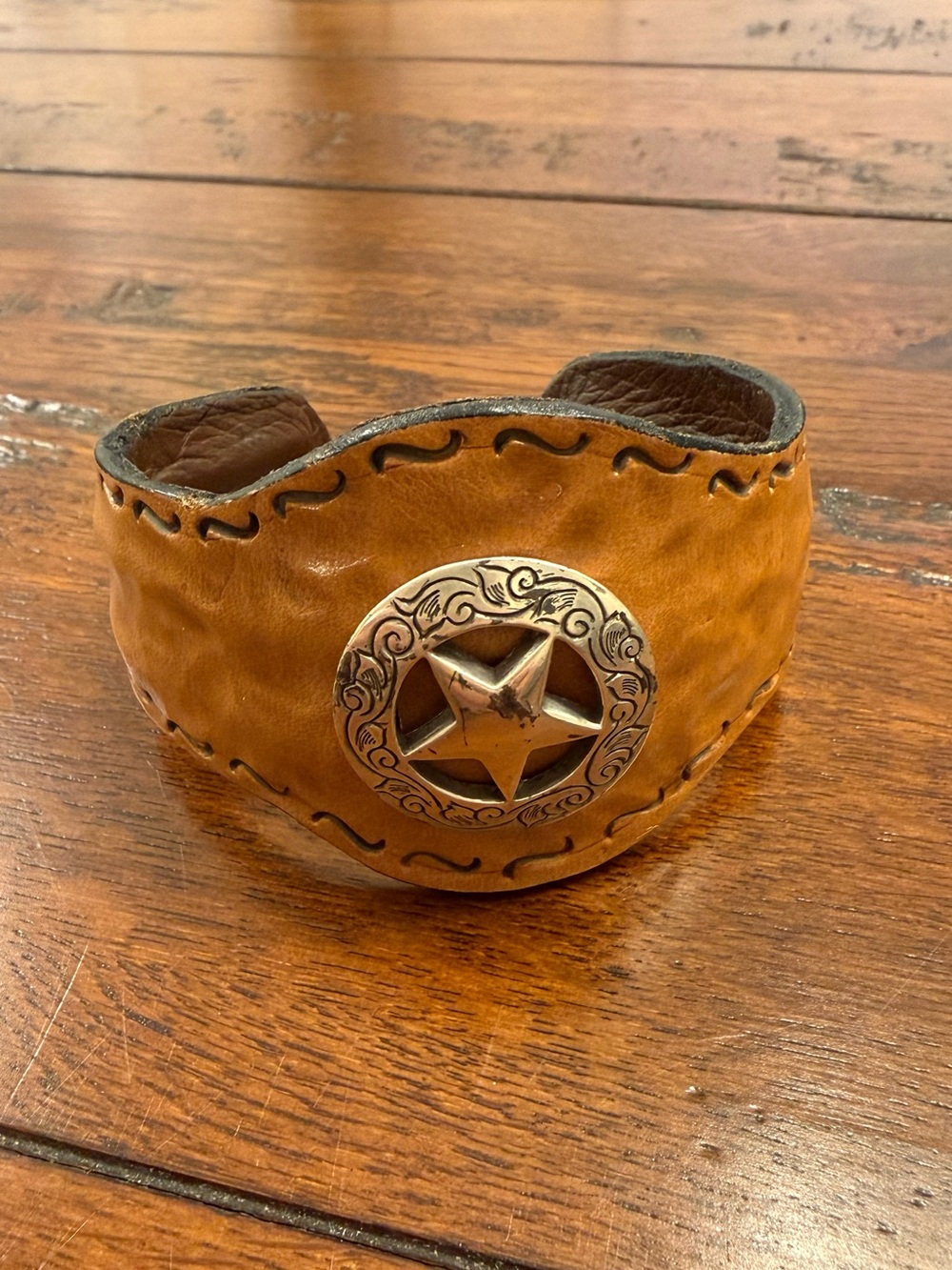 Leather Cuff Bracelet with Star Concho - CHAR